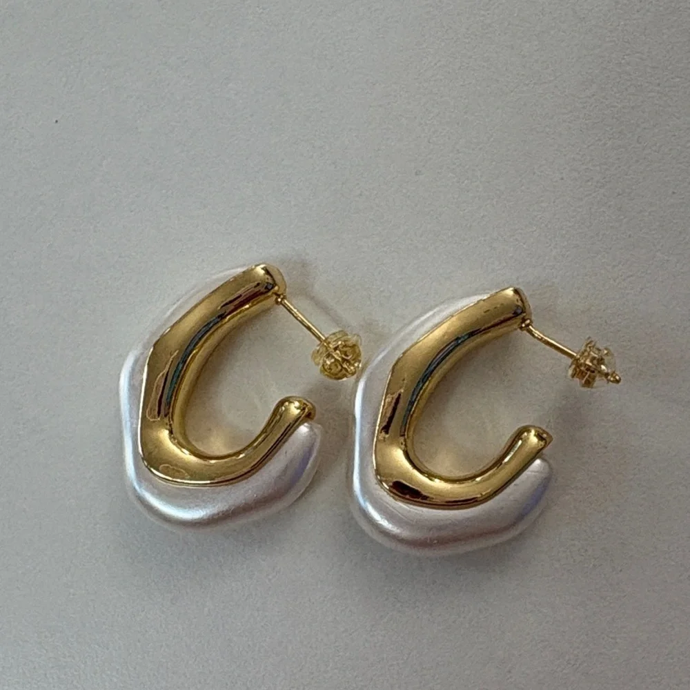 Gold and White Hoop Earrings